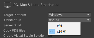 Unity x86_64 setting
